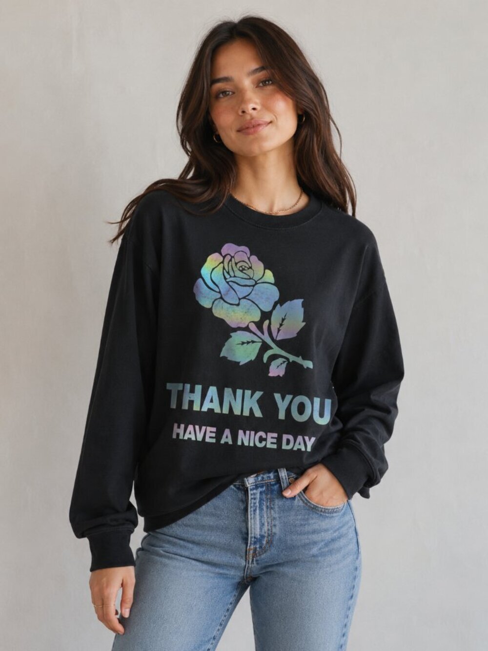 Thank You Have a Nice Day Market Shirt Black Long Sleeve Large